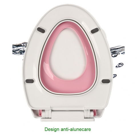 Capac de toaleta cu reductie 3 in 1, pentru copii +3 ani si adulti, coborare lenta si silentioasa, instalare usoara, din pp5 , in forma de v, alb/roz [8]