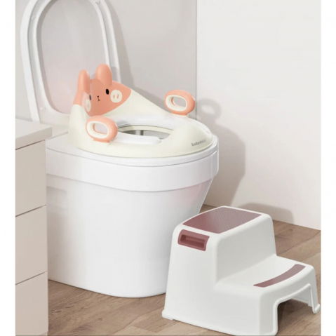 Capac wc cu reductie, pentru copii, cu manere, model ursulet, plastic durabil, roz [3]