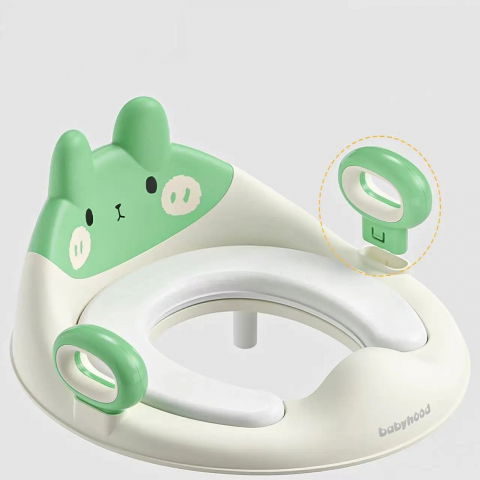 Capac wc cu reductie, pentru copii, cu manere, model ursulet, plastic durabil, verde [2]