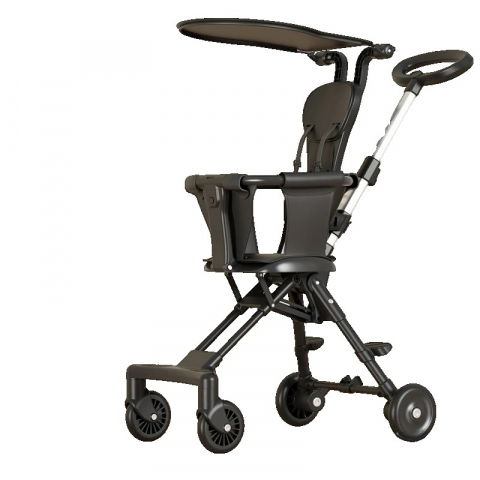 Triciclete, mașinuțe și accesorii pentru transportul copiilor - Carucior pliabil, 1-3 ani, reversibil, 4 roti, parasolar, din aliaj de aluminiu + plastic + textil, 52 x 42 x 90 cm, negru