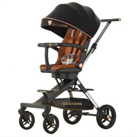 Triciclete, mașinuțe și accesorii pentru transportul copiilor - Carucior sport  3in1, 6-36 luni, pliabil, tavita pentru masa, pat de dormit, centura de siguranta, roti 360 grade, reversibil, parasolar, maner reglabil, 64 x 35 x 100 cm, negru