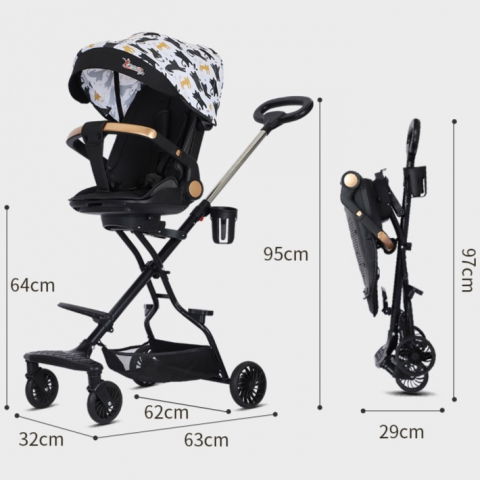 Carucior sport  3in1, 6-36 luni, reversibil, pliabil, tavita pentru masa, pozitie de somn, centura de siguranta, roti 360, suport pahar, copertina pentru soare, 32x63x95cm, negru model pisicute [2]