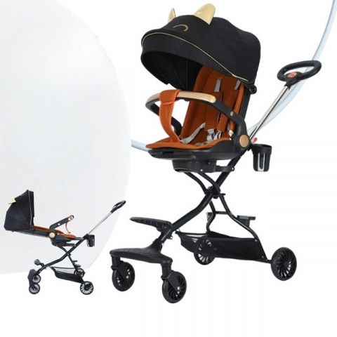 Carucior sport  3in1, 6-36 luni, reversibil, pliabil, tavita pentru masa, pozitie de somn, centura de siguranta, roti 360, suport pahar, copertina pentru soare, 32x63x95cm, negru, model pisicute [1]