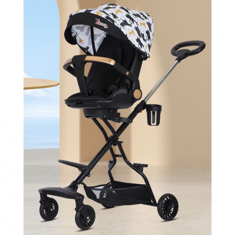 Carucior sport  3in1, 6-36 luni, reversibil, pliabil, tavita pentru masa, pozitie de somn, centura de siguranta, roti 360, suport pahar, copertina pentru soare, 32x63x95cm, negru model pisicute [6]