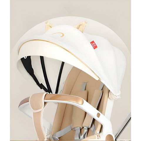 Carucior sport  3in1, 6-36 luni, reversibil, pliabil, tavita pentru masa, pozitie de somn, centura de siguranta, roti 360, suport pahar, copertina pentru soare, 33x66x85cm, alb model pisica [2]