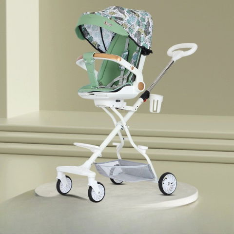 Carucior sport  3in1, 6-36 luni, reversibil, pliabil, tavita pentru masa, pozitie de somn, centura de siguranta, roti 360, suport pahar, copertina pentru soare, 32x63x95cm, verde model frunze [6]