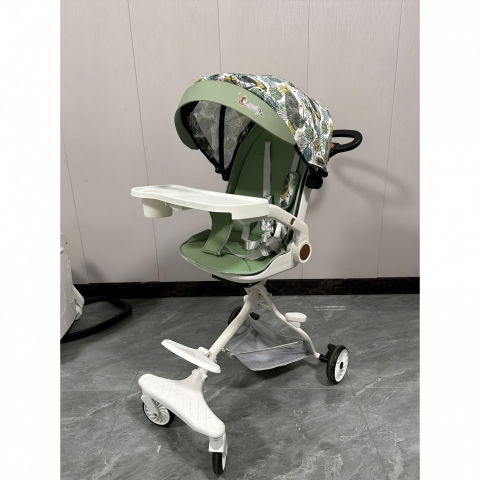 Carucior sport  3in1, 6-36 luni, reversibil, pliabil, tavita pentru masa, pozitie de somn, centura de siguranta, roti 360, suport pahar, copertina pentru soare, 32x63x95cm, verde model frunze [5]
