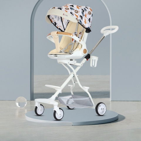 Carucior sport  3in1, 6-36 luni, reversibil, pliabil, tavita pentru masa, pozitie de somn, centura de siguranta, roti 360, suport pahar, copertina pentru soare, 32x63x95cm, crem model jungla [1]