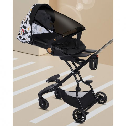 Carucior sport  3in1, 6-36 luni, reversibil, pliabil, tavita pentru masa, pozitie de somn, centura de siguranta, roti 360, suport pahar, copertina pentru soare, 32x63x95cm, negru model pisicute [3]