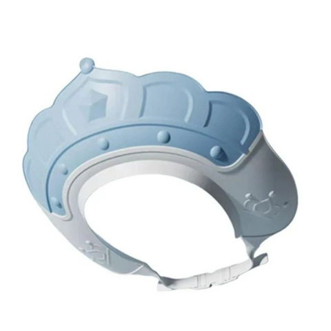 Îngrijire, transport și organizare pentru bebeluși și copii - Casca de dus, previne scurgerea apei si samponului pe fata, 0-12 ani, ajustabila, din tpe+pp, 20 x 23 cm, model coroana, albastru
