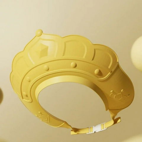 Casca de dus, previne scurgerea apei si samponului pe fata, 0-12 ani, ajustabila, din tpe+pp, 20 x 23 cm, model coroana, galben [2]