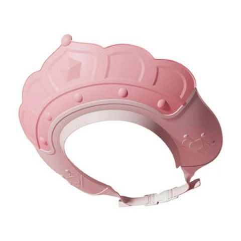 Îngrijire, transport și organizare pentru bebeluși și copii - Casca de dus, previne scurgerea apei si samponului pe fata, 0-12 ani, ajustabila, din tpe+pp, 20 x 23 cm, model coroana, roz