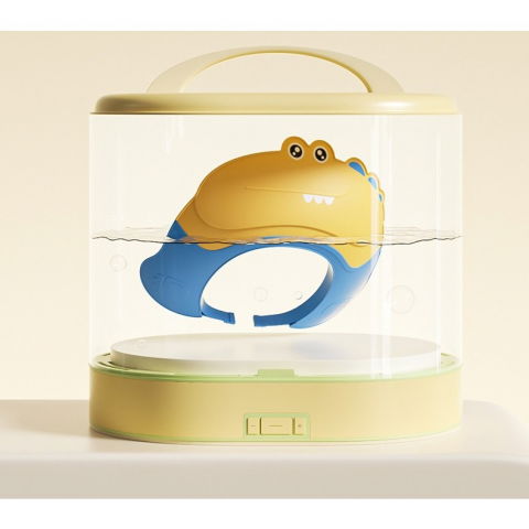 Casca de dus, previne scurgerea apei si samponului pe fata, 0-12 ani, ajustabila, din tpe+pp, 20 x 23 cm, model crocodil, galben/albastru [6]