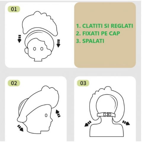 Casca de dus, previne scurgerea apei si samponului pe fata, 0-12 ani, ajustabila, din tpe+pp, 20 x 23 cm, model crocodil, galben/albastru [4]