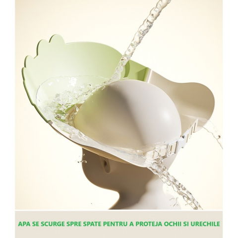 Casca de dus, previne scurgerea apei si samponului pe fata, 0-12 ani, ajustabila, din tpe+pp, 20 x 23 cm, model crocodil, verde [2]