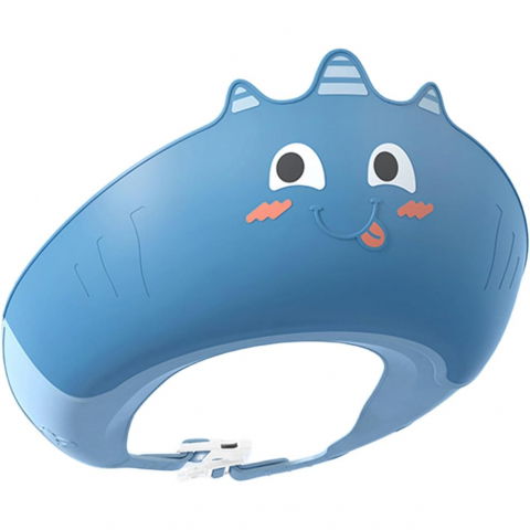 Îngrijire, transport și organizare pentru bebeluși și copii - Casca de dus, previne scurgerea apei si samponului pe fata, 0-12 ani, ajustabila, din tpe+pp, 20 x 23 cm, model unicorn, albastru