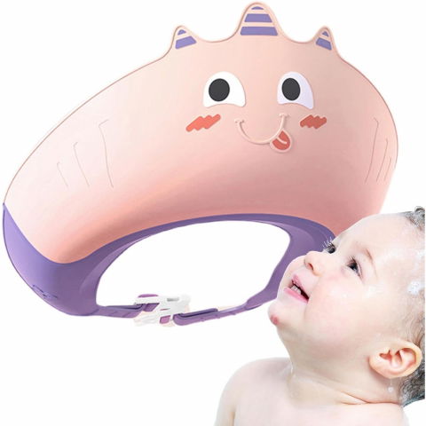 Casca de dus, previne scurgerea apei si samponului pe fata, 0-12 ani, ajustabila, din tpe+pp, 20 x 23 cm, model unicorn, roz/mov [4]