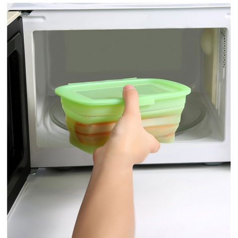 Caserola din silicon, pliabila, 1l, 18.8 x 8 x 11.5 cm, rezistenta temperaturi extreme, verde [2]