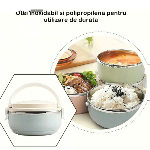Caserola pentru alimente  lunch box, 700 ml, otel inoxidabil, maner, valva aerisire, inchidere etansa, 15 x 8.5 cm, albastru [1]