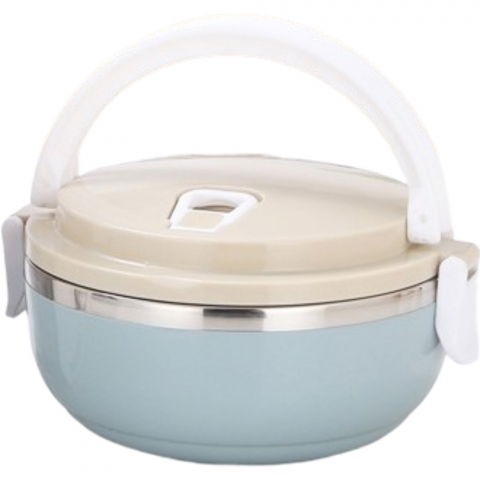 Caserole, genți termice și organizatoare pastile - Caserola pentru alimente  lunch box, 700 ml, otel inoxidabil, maner, valva aerisire, inchidere etansa, 15 x 8.5 cm, albastru
