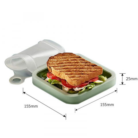 Caserola pentru sandwich  din silicon si polipropilena, portabil, usor de curatat, capac anti-scurgere, reutilizabil, 15.5 x 15.5 x 2.5 cm, verde [8]
