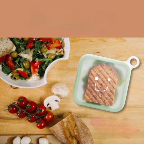 Caserola pentru sandwich  din silicon si polipropilena, portabil, usor de curatat, capac anti-scurgere, reutilizabil, 15.5 x 15.5 x 2.5 cm, verde [2]