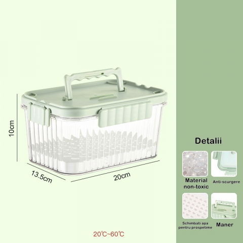 Caserola portabila pentru mancare fresh  1500 ml, 2 furculite,10 x 13.5 x 20 cm, 2 capace detasabile pentru congelator, etans, spatiu pentru tacamuri, maner, material plastic, rezistent la temperaturi ridicate, transparent [3]