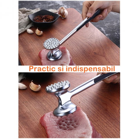 Ciocan pentru snitele si carne  din aliaj de zinc, maner antialunecare, doua capete, 22 cm, argintiu [1]