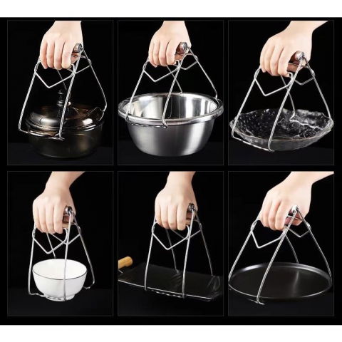 Clema pentru boluri, anti-alunecare, din otel inoxidabil, extindere, pentru oale, tigai, de uz casnic, rezistent la temperaturi inalte, 19.5x9.8x8 cm, gri [3]