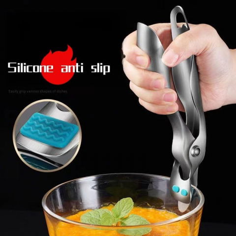 Clema pentru boluri, anti-alunecare, din otel inoxidabil si silicon, de uz casnic, rezistent la temperaturi inalte, 19.5x3.2 cm, gri [2]