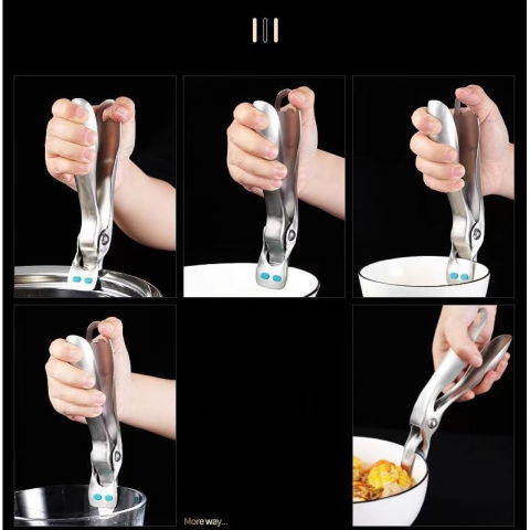 Clema pentru boluri, anti-alunecare, din otel inoxidabil si silicon, de uz casnic, rezistent la temperaturi inalte, 19.5x3.2 cm, gri [3]