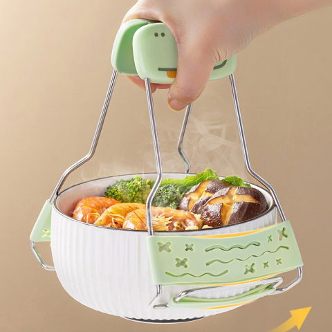 Clema pentru boluri creativa, anti-alunecare, din silicon, de uz casnic, rezistent la temperaturi inalte, model animat, 19x12 cm, verde [3]