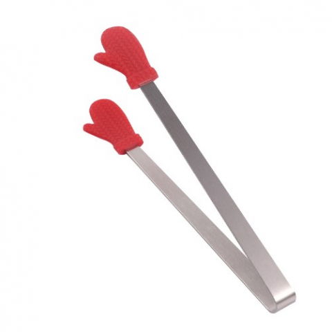 Organizatoare si accesorii pentru bucatarie - Cleste creativ pentru mancare, model manusi din silicon, 14.5x3 cm, rezistent la temperaturi inalte si coroziune, rosu