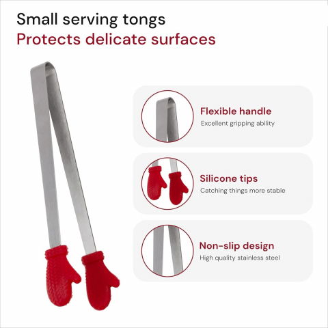 Cleste creativ pentru mancare, model manusi din silicon, 14.5x3 cm, rezistent la temperaturi inalte si coroziune, rosu [5]