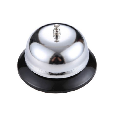 Accesorii și ustensile in bucatarie - Clopotel sonerie metalica  pentru receptie hoteluri, baruri, restaurante, material metal si plastic, 6 x 8.5 cm, argintiu