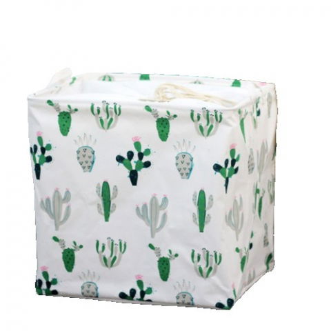 Accesorii ingrijire casa - Cos de depozitare pentru rufe, cos pliabil clothbox pentru depozitarea jucarii, haine, cos de haine murdare cu snur, 80 x 50 x 50 cm, model cactus, alb verde
