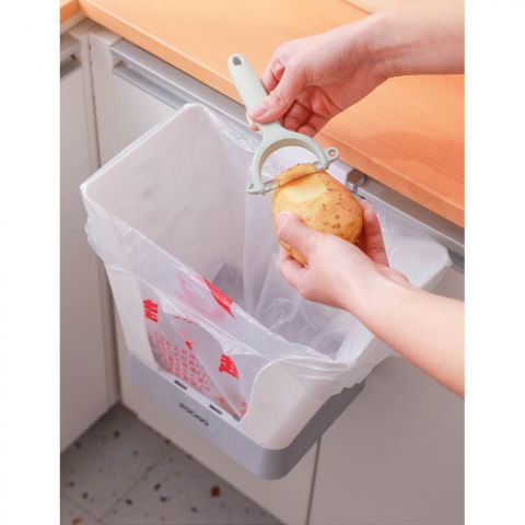 Cos de gunoi extensibil, din plastic, reglabil, pliabil, versatil, pentru bucatarie, baie sau birou, cos universal, 21x25x17 cm, alb gri [1]