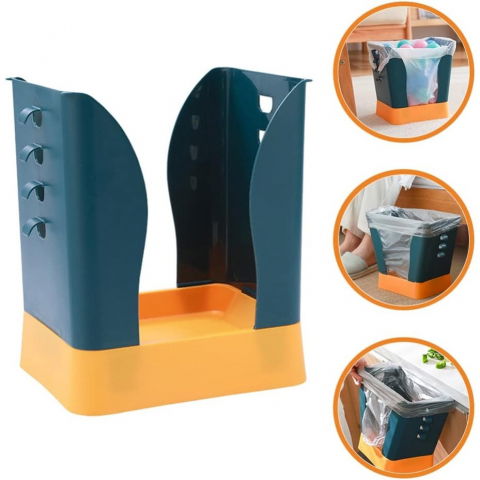 Cos de gunoi extensibil, din plastic, reglabil, pliabil, versatil, pentru bucatarie, baie sau birou, cos universal, 21x25x17 cm, albastru galben [6]