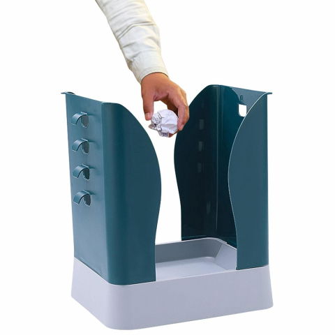 Cos de gunoi extensibil, din plastic, reglabil, pliabil, versatil, pentru bucatarie, baie sau birou, cos universal, 21x25x17 cm, albastru gri [3]