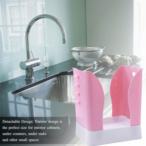 Cos de gunoi extensibil, din plastic, reglabil, pliabil, versatil, pentru bucatarie, baie sau birou, cos universal, 21x25x17 cm, roz alb [2]