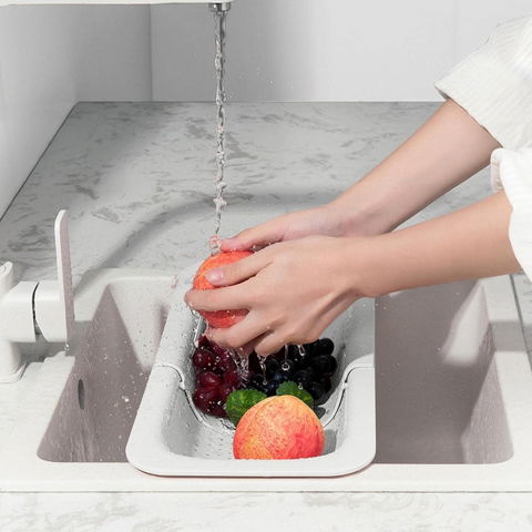 Cos de scurgere pentru chiuveta de bucatarie, plastic, telescopic, 36x20x5 cm, alb [6]