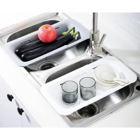 Cos de scurgere pentru chiuveta de bucatarie, plastic, telescopic, 36x20x5 cm, alb [2]