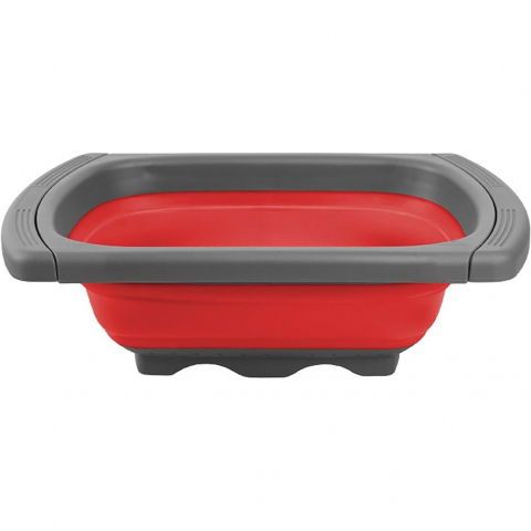 Cos de scurgere retractabil pentru chiuveta, cu filtru, pentru fructe si legume, de uz casnic, 39x12 cm, design extensibil pana la 61 cm, cu manere de prindere, rosu [3]