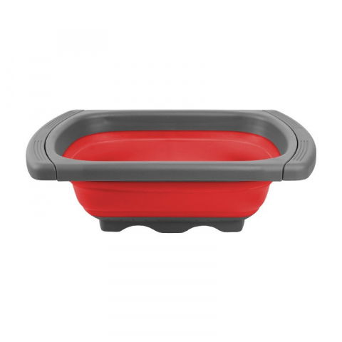 Organizatoare si accesorii pentru bucatarie - Cos de scurgere retractabil pentru chiuveta, cu filtru, pentru fructe si legume, de uz casnic, 39x12 cm, design extensibil pana la 61 cm, cu manere de prindere, rosu