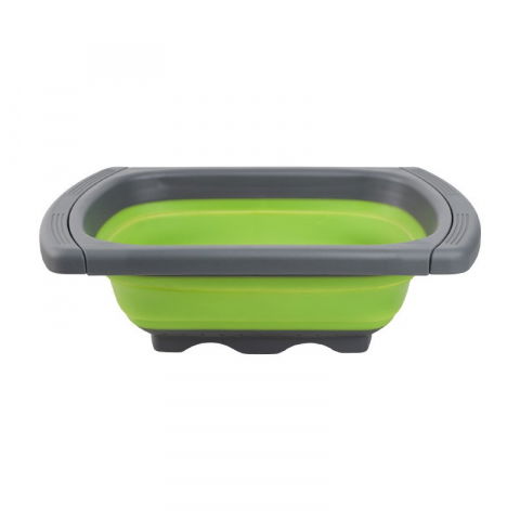 Organizatoare si accesorii pentru bucatarie - Cos de scurgere retractabil pentru chiuveta, cu filtru, pentru fructe si legume, de uz casnic, 39x12 cm, design extensibil pana la 61 cm, cu manere de prindere, verde