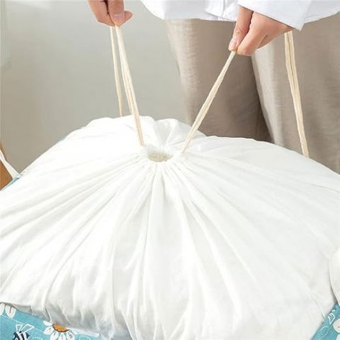 Cos depozitare, capac cu snur, 175 l, confectionat din bumbac si un strat impermeabil, 50 x 50 x 70 cm, albastru deschis, imprimeu flori [3]