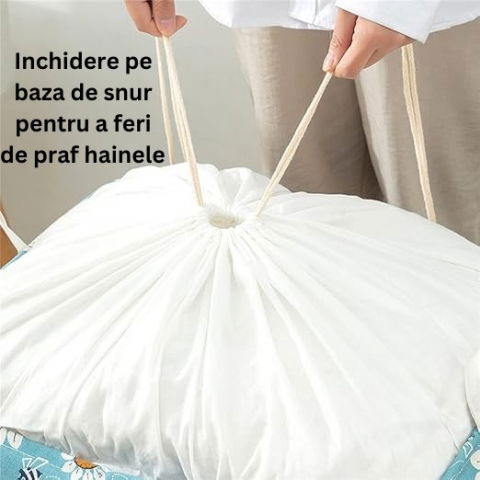 Cos depozitare, capac cu snur, 175 l, confectionat din bumbac si un strat impermeabil, 50 x 50 x 70 cm, albastru deschis, imprimeu flori [7]