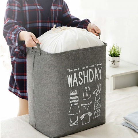 Organizare pentru casă - Cos depozitare, deschisa, 72 l, textil, 30x40x60 cm, gri, cu imprimeu