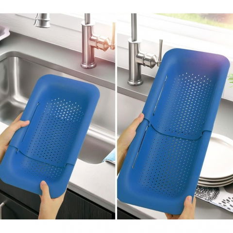 Cos pentru scurgere chiuveta de bucatarie, plastic, telescopic, 36x20x5 cm, albastru [4]