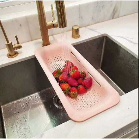 Cos pentru scurgere chiuveta de bucatarie, plastic, telescopic, 36x20x5 cm, roz [2]